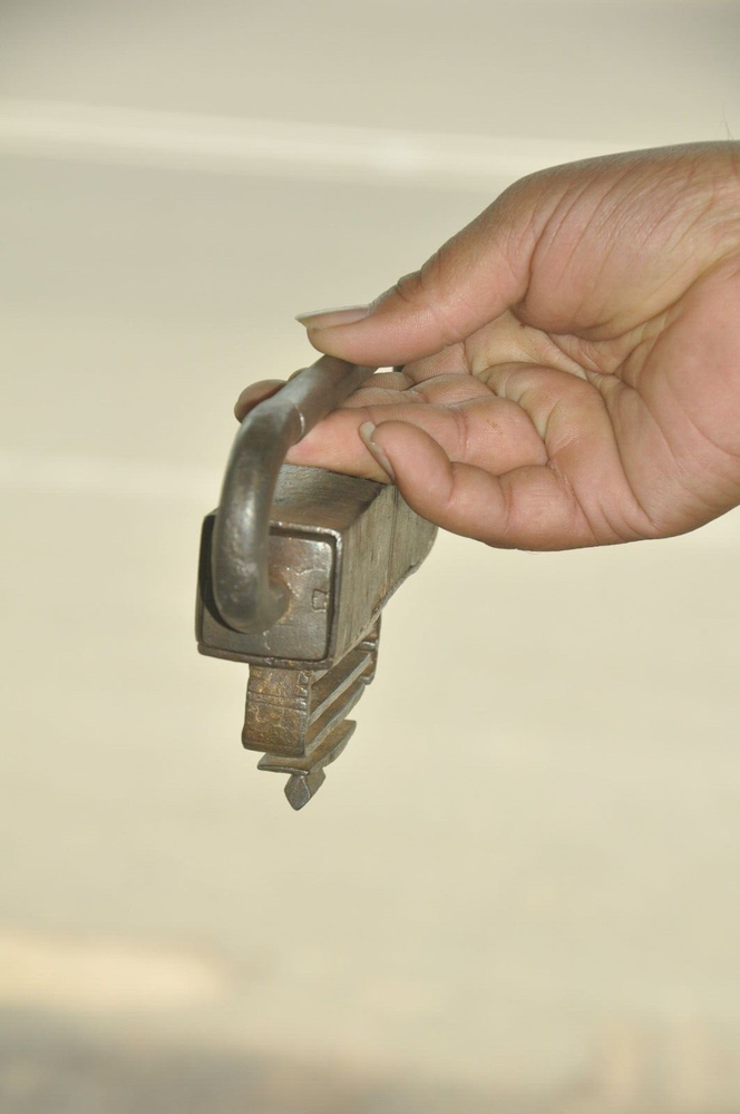 Vintage Unique Shape Iron Handcrafted Solid Heavy Strip System Padlock