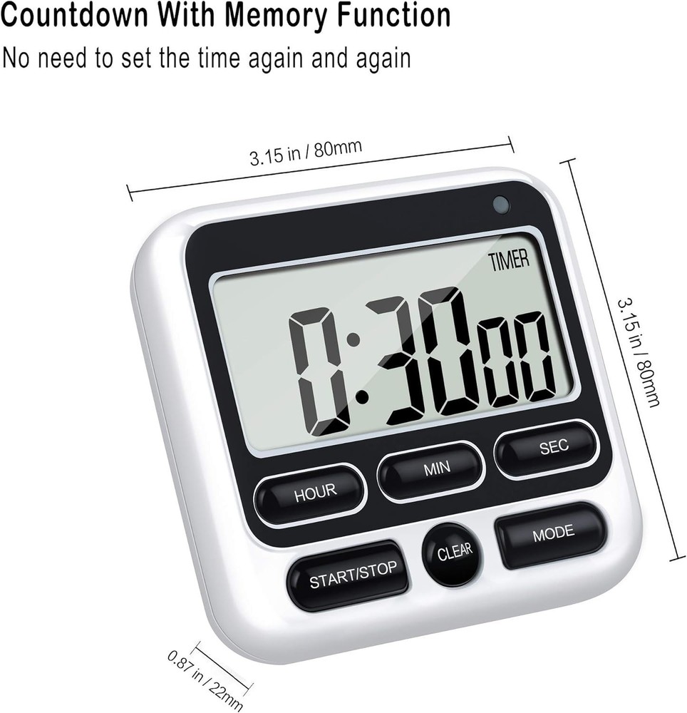 Compact Digital Cooking Timer with Memory Function & High-Volume Alert in Black
