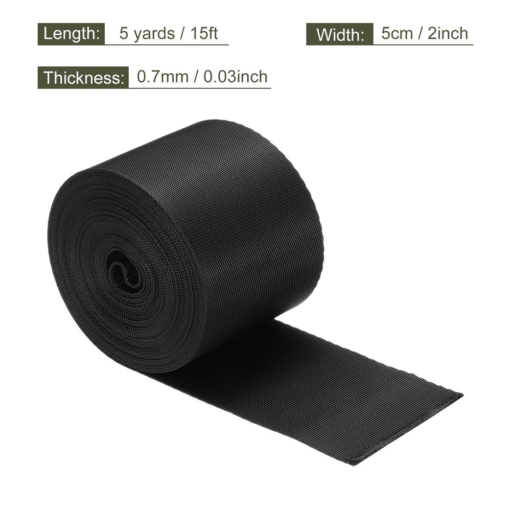 Flat Nylon Webbing Strap 2 Inch 5 Yards Black for Backpack
