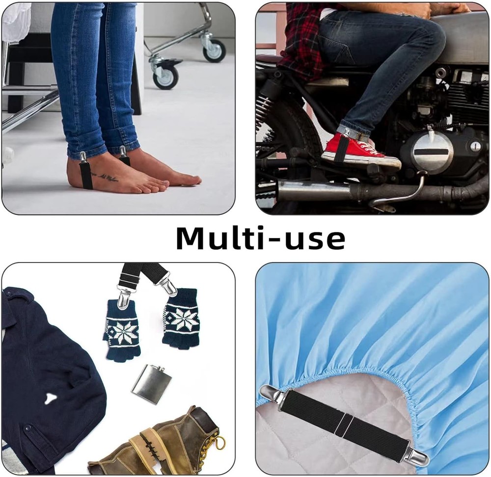 Adjustable Boot Straps Pant Stirrups Clips Large, Black