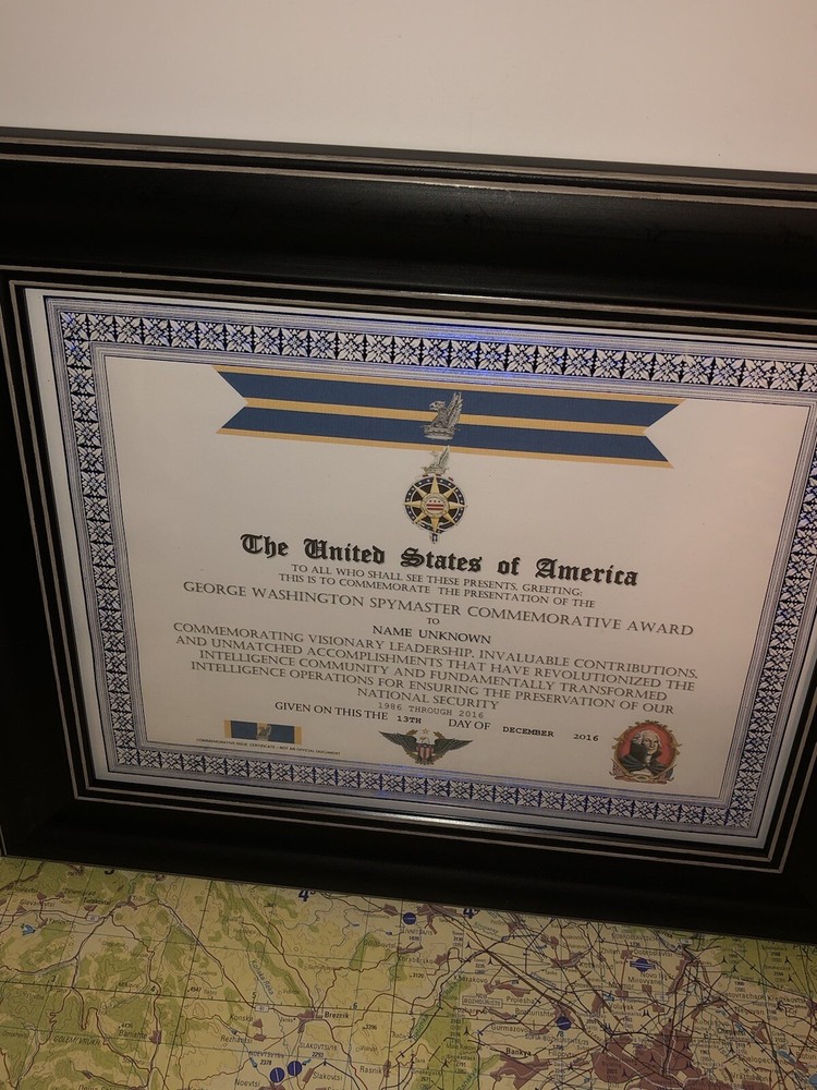 USIC ~ GEORGE WASHINGTON SPYMASTER COMMEMORATIVE AWARD CERTIFICATE Type-1