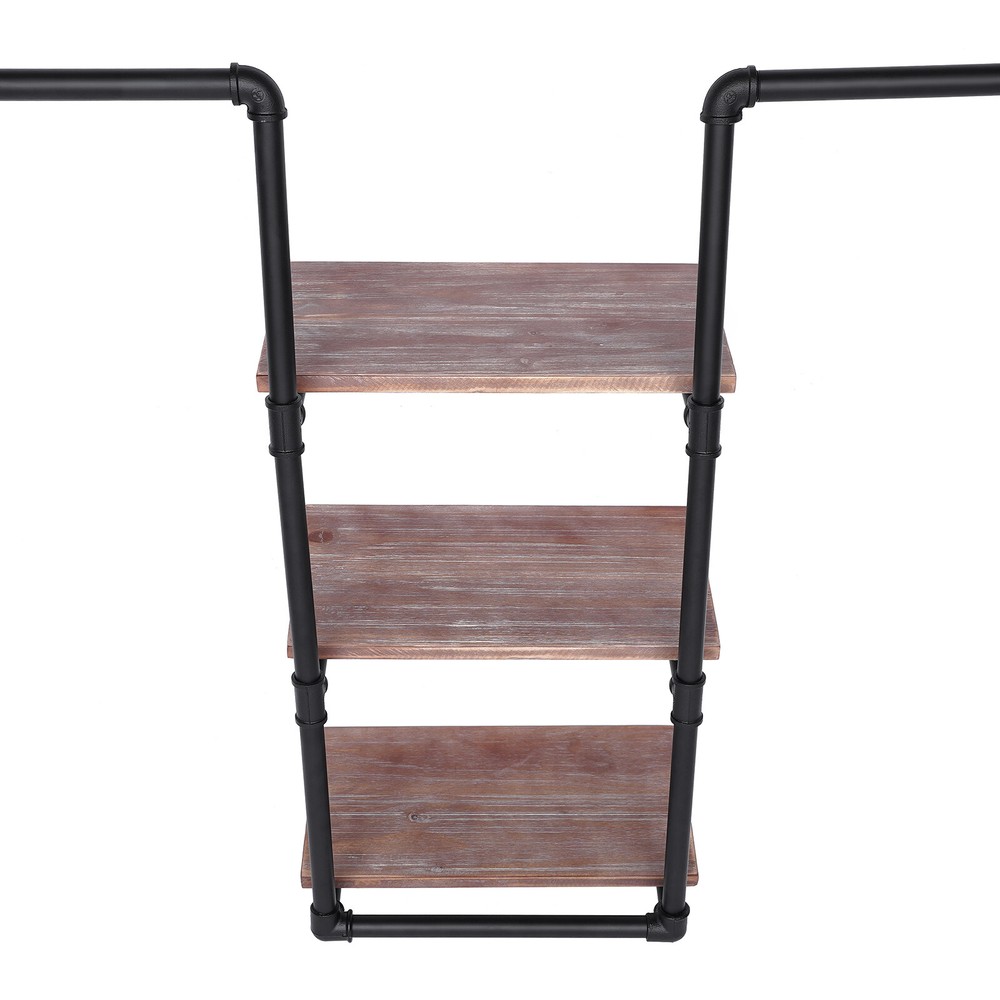 Industrial Wall-Mounted Display Shelf with Hanging Rods for Clothes