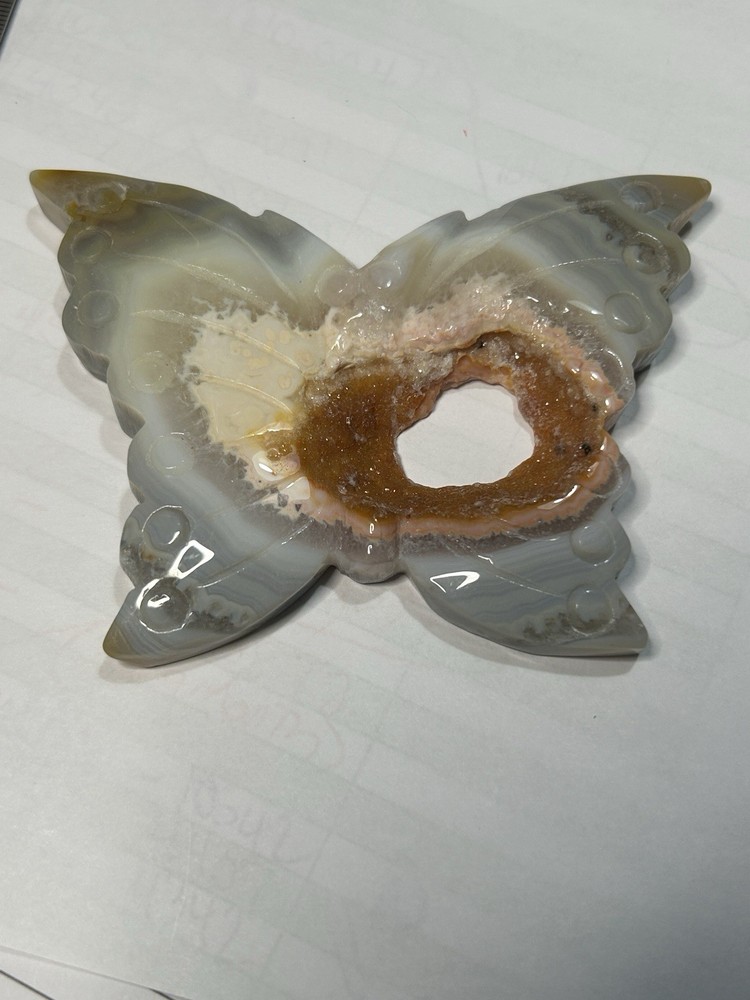 Lace Agate Druzy Butterfly Stone Shelf Table Decor