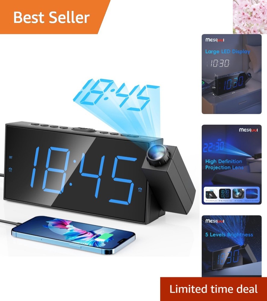 Adjustable Brightness Projection Clock with Snooze and Daylight Saving Functions