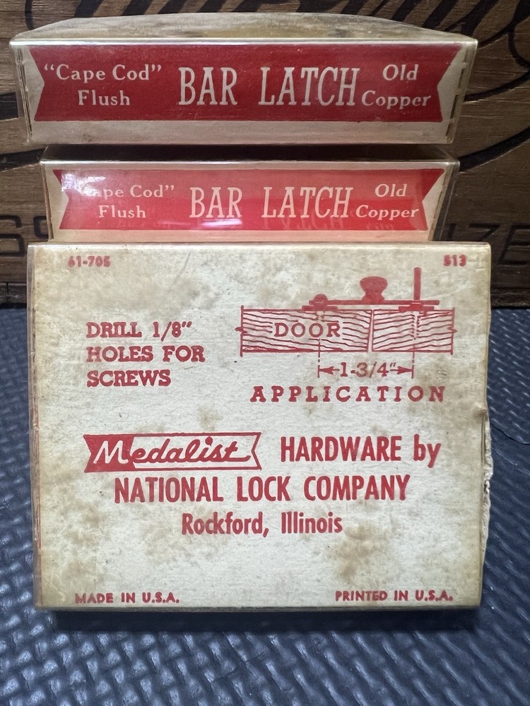 Vtg Forged Bar Latch Cabinet Hardware Old Copper Cape Cod Flush National Lock