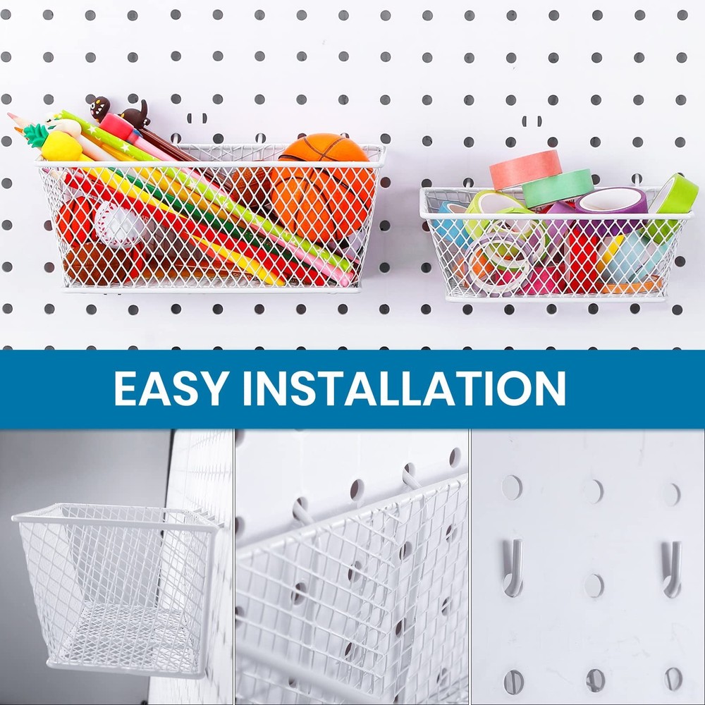 Photect Pegboard Wire Baskets Accessories Hanging Wall Organizer 3 Sizes Pegb...