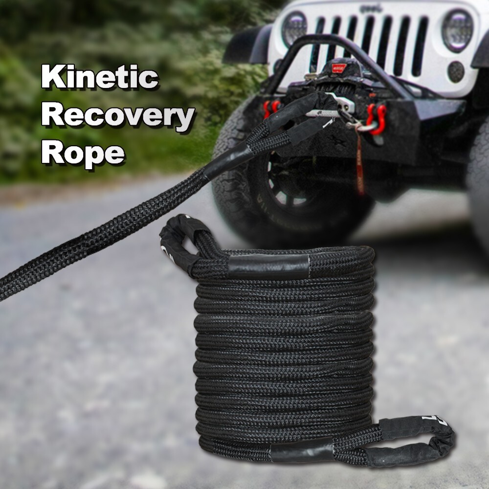 1" x 30' Kinetic Recovery Tow Rope Kit w/2 Soft Shackles and 2 Recovery Ring