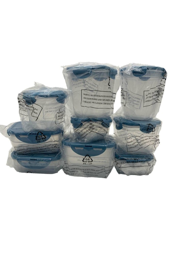 LocknLock 9-Piece Nestable Mini Storage Set Multi-Shape Cool Blue