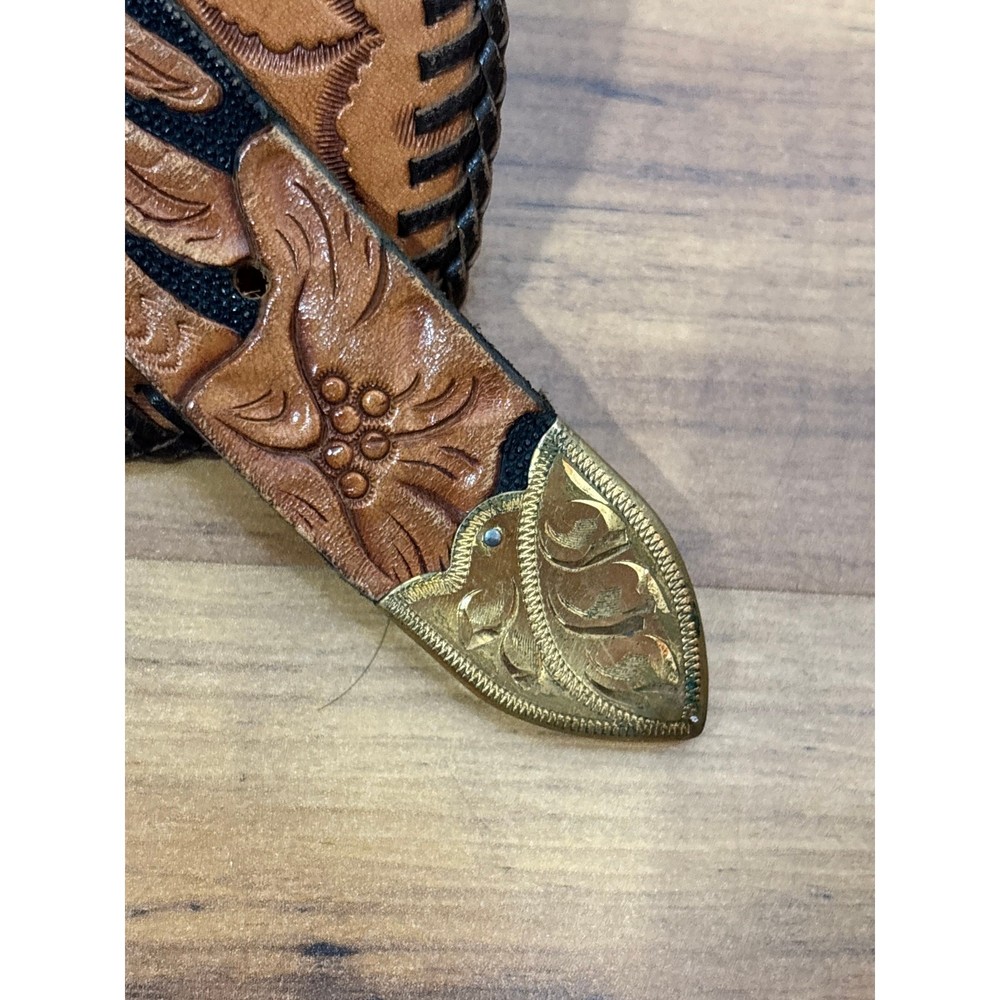 Vintage Leather Tooled Western Holster Belt
