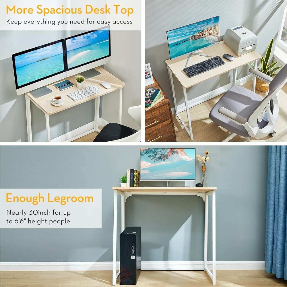 Folding Desk Small Foldable Desk 31.5" Small Spaces Space Saving Computer Table