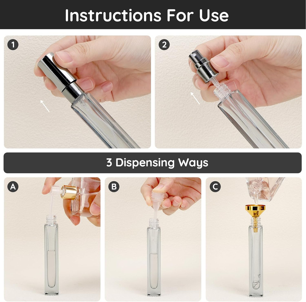 Glass Perfume Bottle Set 5 Pack 10ML Refillable Atomizer Sprayer Travel Sample