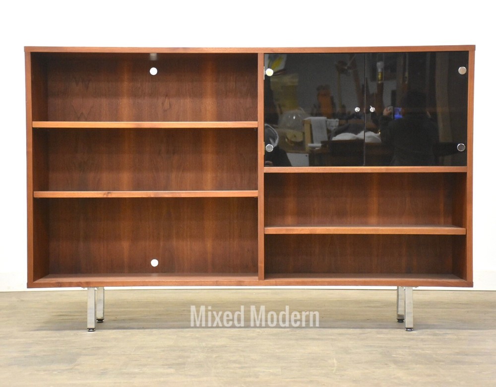 Walnut & Chrome Mid Century Modern Bookcase