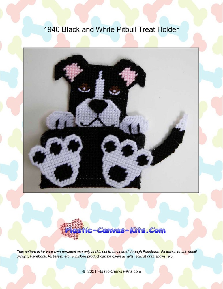 Black and White Pitbull Treat Holder- Plastic Canvas Pattern or Kit