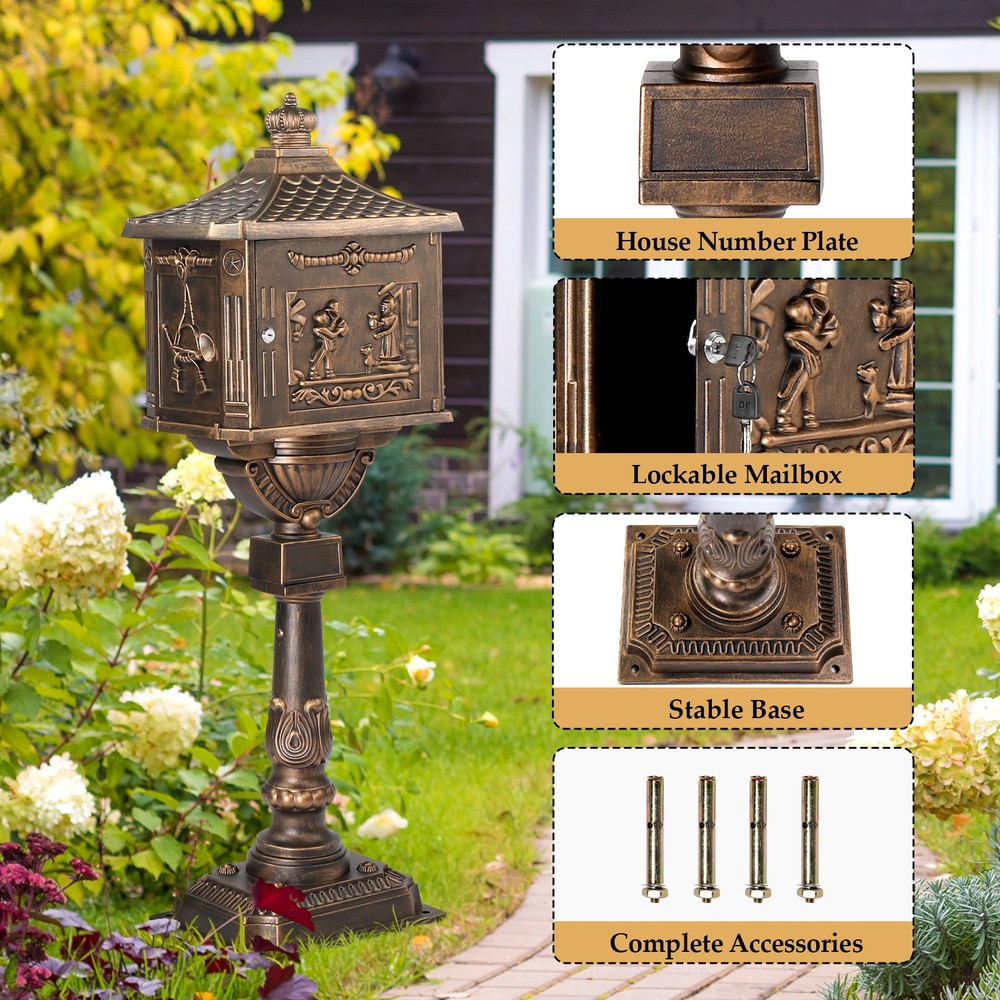 Mailbox Cast Aluminum Mail Box Postal Box Heavy Duty with Address Panel & 2 Keys