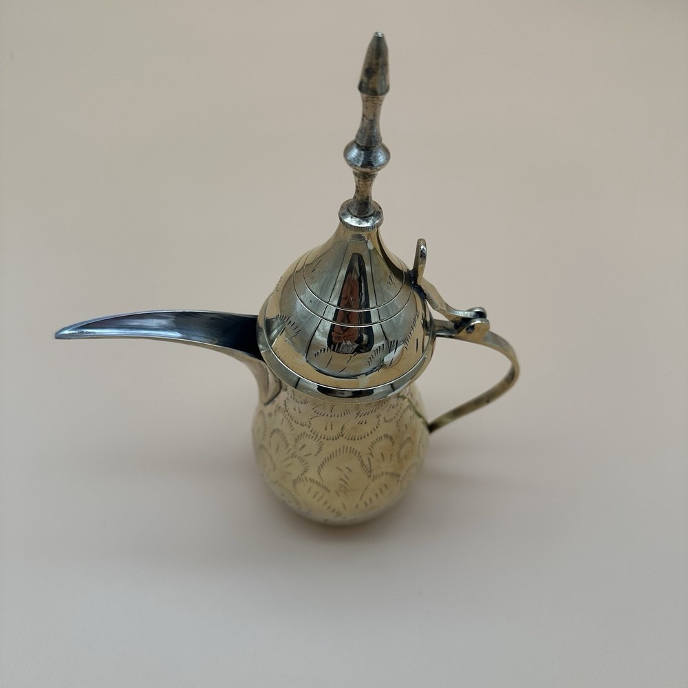 Brass Dallah Coffee Pot Engraved Traditional Middle Eastern Design Handmade