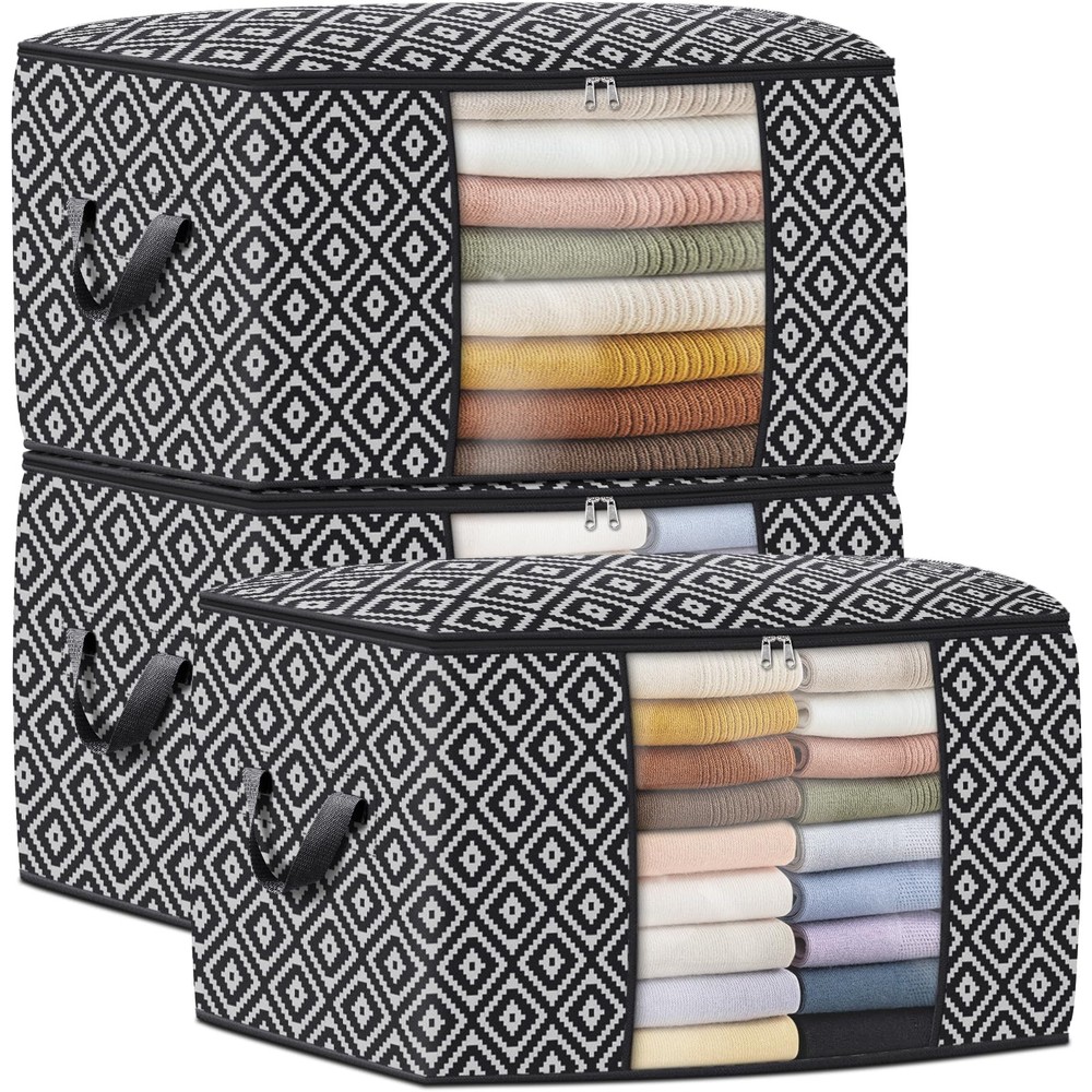 Direct 100L, 3 Pack, Storage Containers, Large Clothes Storage Bins Foldable ...