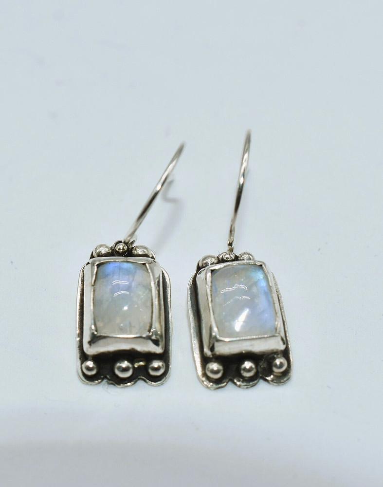 Rainbow Moonstone Sterling Silver Drop/Dangle Earrings by Ryan Schoolfield