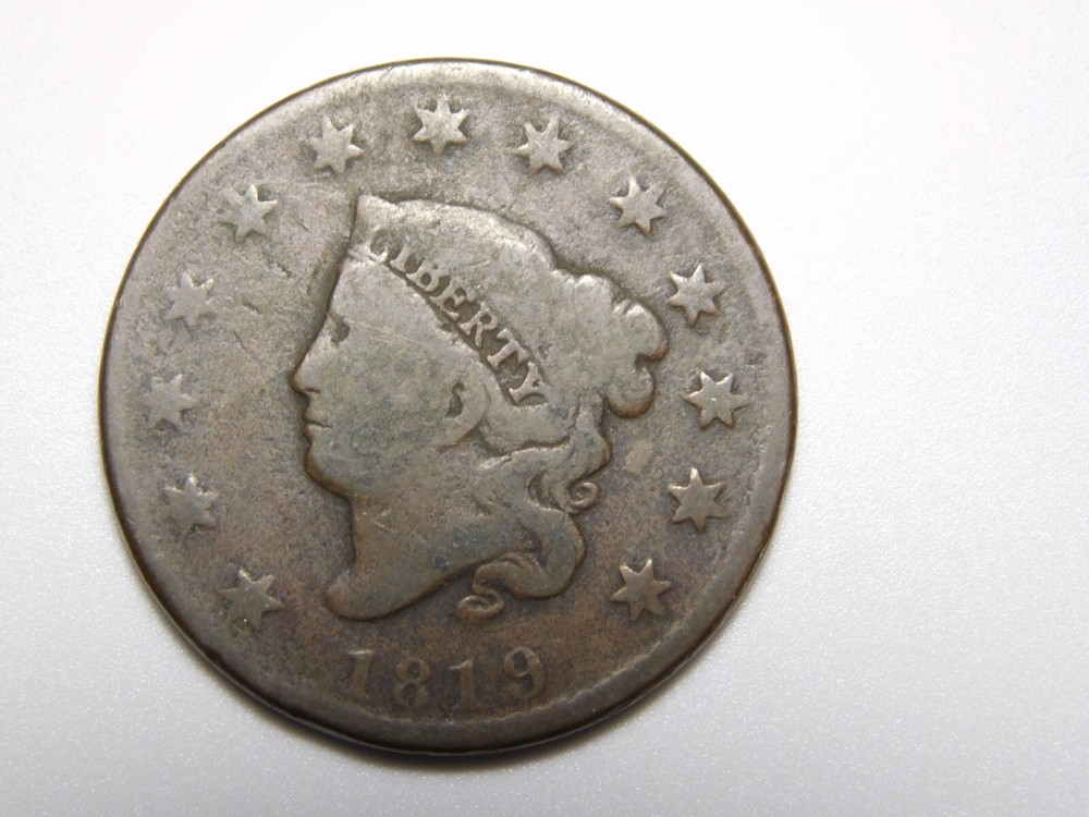 OLD  US  COPPER COINS  1819  CORONET  HEAD  LARGE CENT