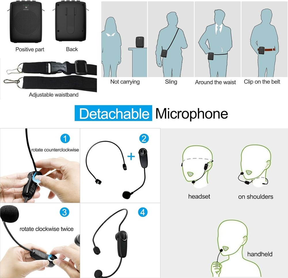 Voice Amplifier with Bluetooth, Portable Speaker and Microphone Set, Wireless...