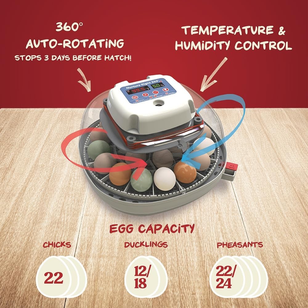 Nurture Right Egg Incubator for Hatching Chicks, Holds 12-22 Eggs, Automatic ...