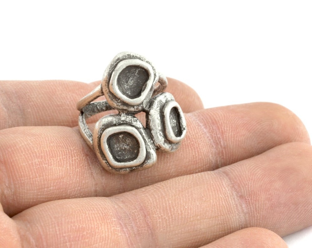 Statement ring Adjustable Antique Silver Plated Brass (7US-10US inner size) 4278