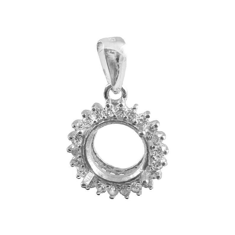 Sterling Silver Pendant 8-20 mm Round Semi Mount Pendant Setting CZ Setting