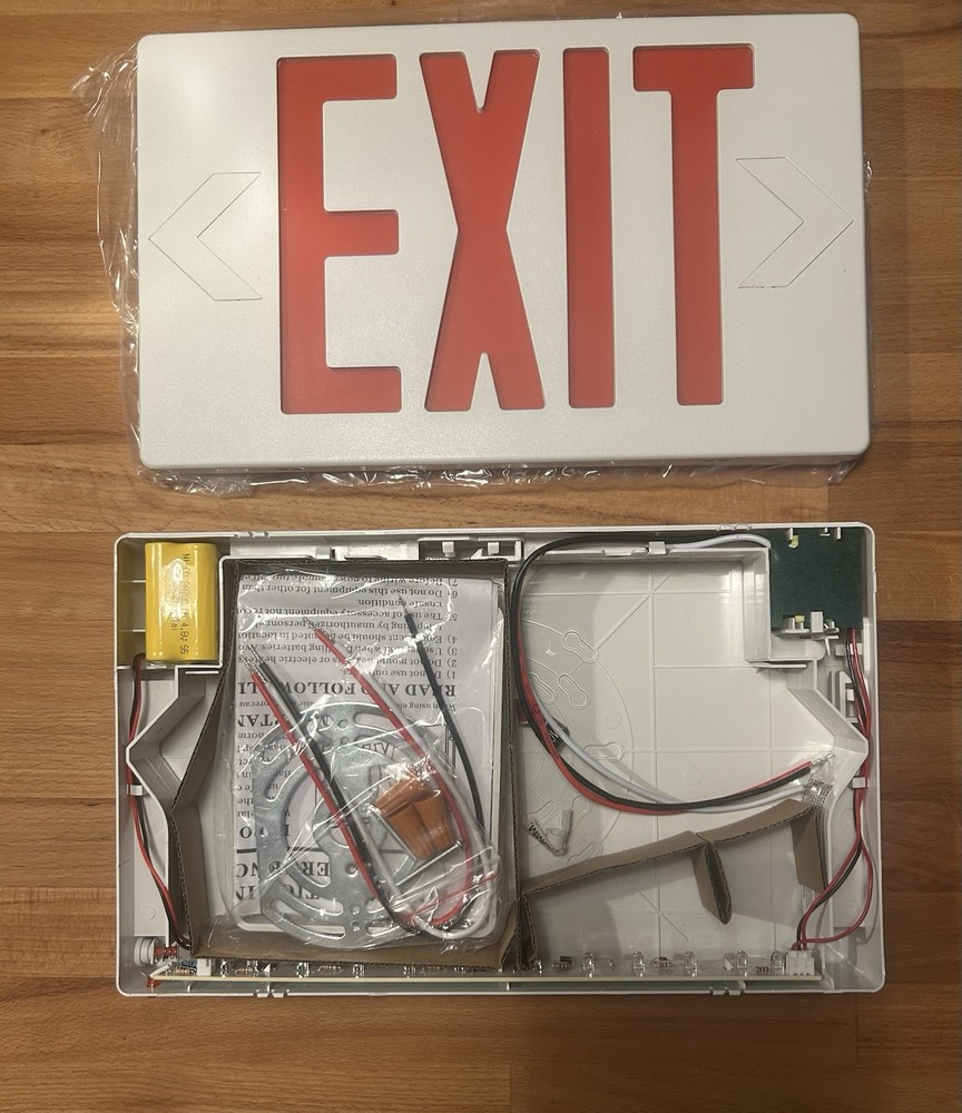 LED Emergency Exit Sign with Red Lettering. Battery Backup. 2 Pack.