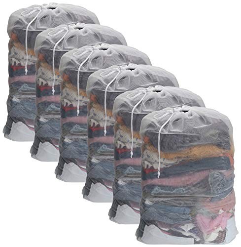 6 Pack Mesh Laundry Bag with Drawstring Closure, 24" x 36" Heavy Duty Extra