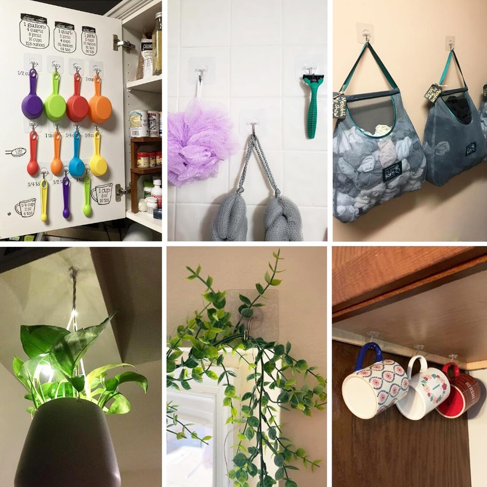 ZNBEN Adhesive Hooks Removable Wall 13 LB Ceiling Hook Medium, Clear