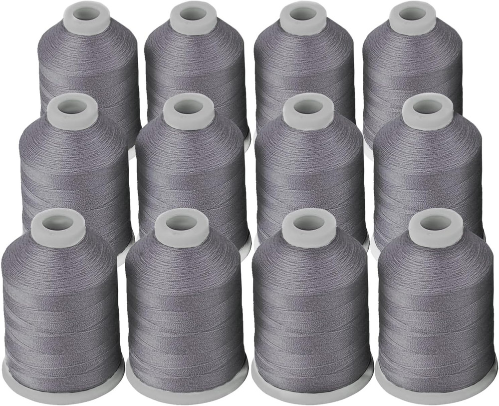 12 Spools Gray Polyester Thread 40D/2 for All Purpose Sewing Quilting