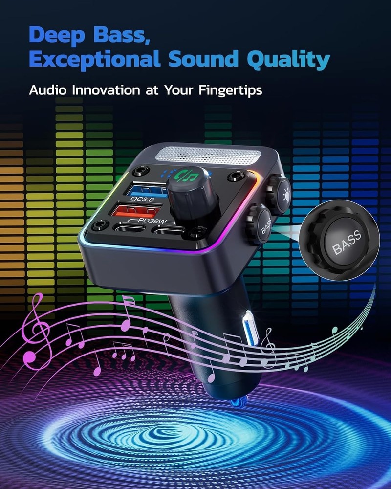Fast Charging Bluetooth Charger with Hands-Free Calling and USB Drive Support
