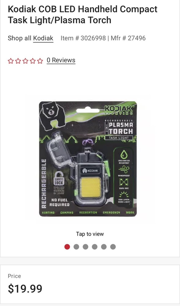 🔥✔️🔥 Kodiak Mini Rechargeable Plasma Lighter, LED Task Flashlight, Bright NIP