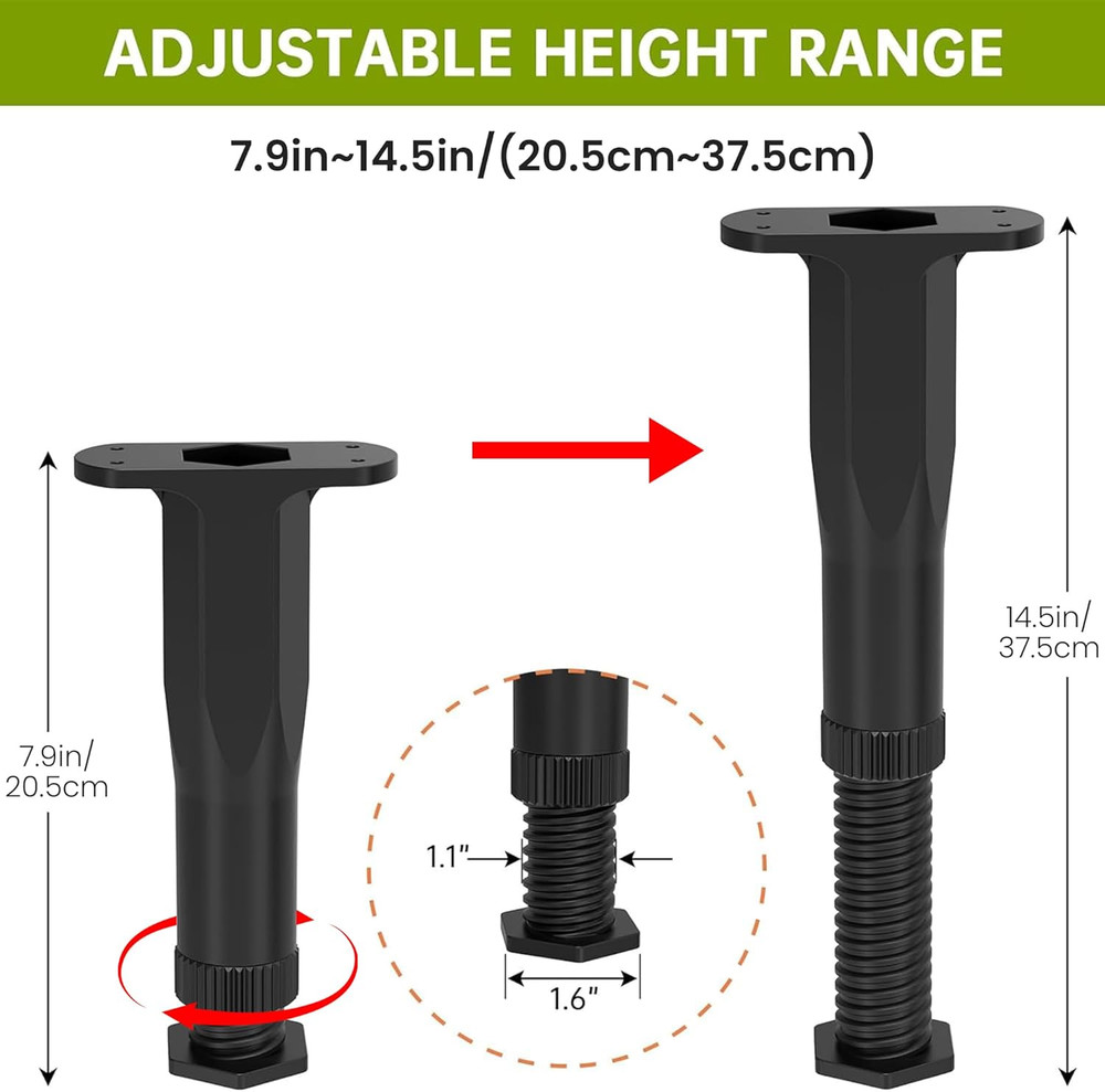 8 PCS Adjustable Bed Frame Support Legs, Heavy Duty Replacement Bed Legs Kit ...