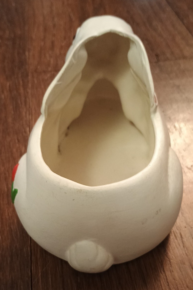 Vtg Hand Painted White 3D Rabbit w Cabbage Tulips Easter Spring Ceramic Planter
