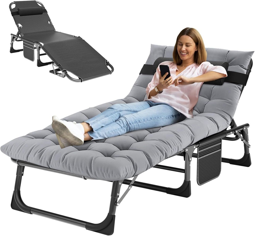 NAIZEA Folding Cot Adjustable 5-Position Folding Lounge Chair Sleeping Cot Bed