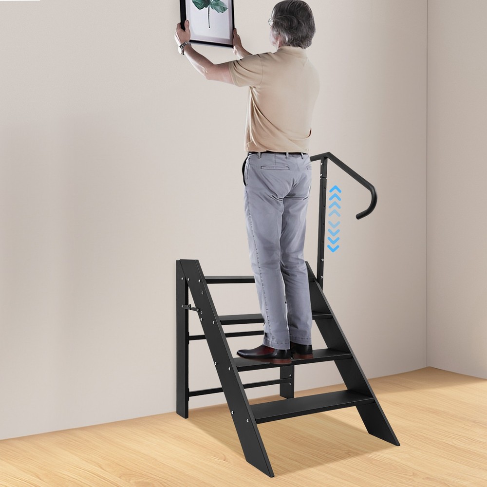 4 Step Ladder Step With Adjustable Handrail Foldable Ladder 110kg/242.51lbs