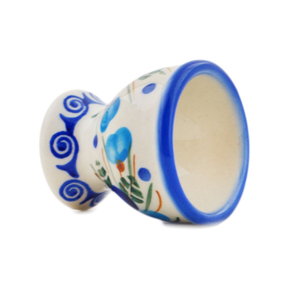 Polish Pottery Egg Holder 2" Blue Pansy
