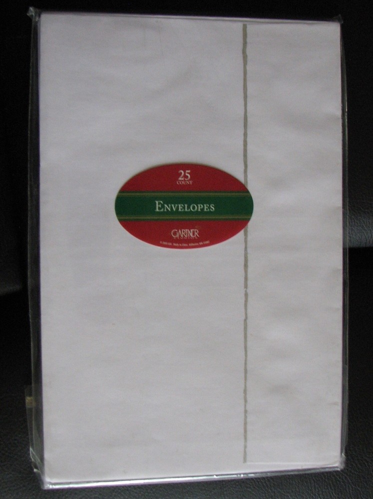 NEW, GARTNER WHITE WITH SILVER DECKLE EDGE ENVELOPES, 25 COUNT