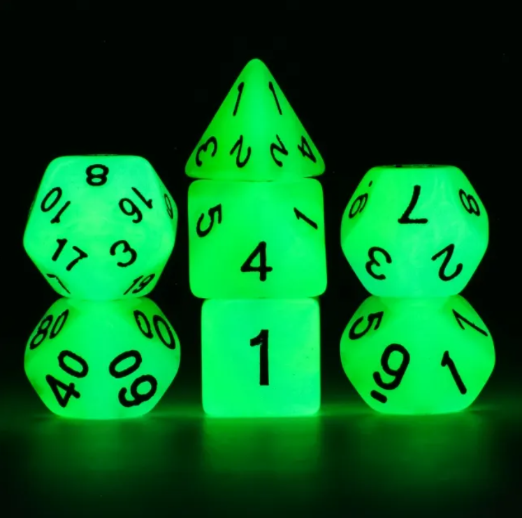 Green GITD Dice Set Poly RPG DnD Dungeons Dragons AD&D Pathfinder d20