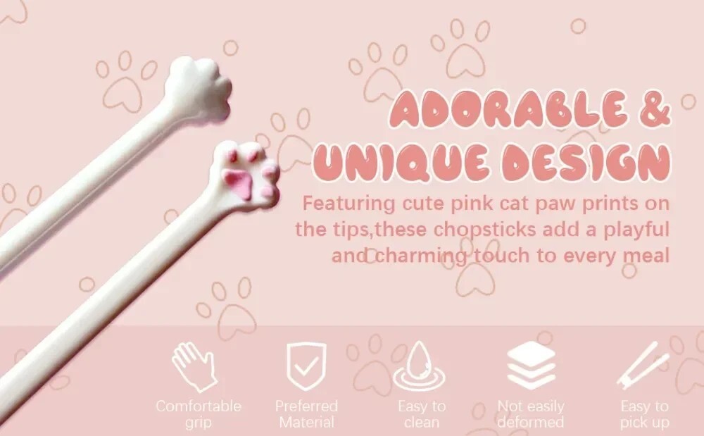 Cat Paw Chopsticks for Kids Learning Training Reusable Tableware Helper