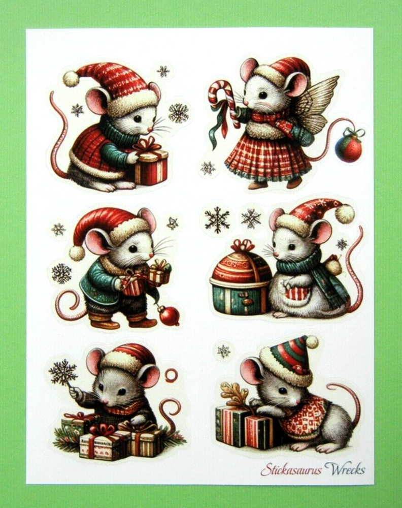 Vintage Style Christmas Mice Sticker Sheet