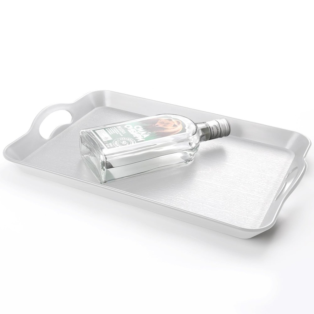 White Serving Trays with Handles 2 PCS 16x11.2 Inch Rectangular Plastic