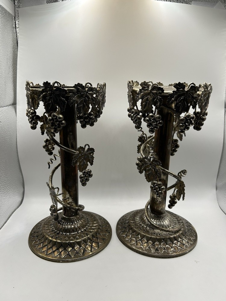 Vintage,ornate Silver Plated Grapevine Candle Sticks