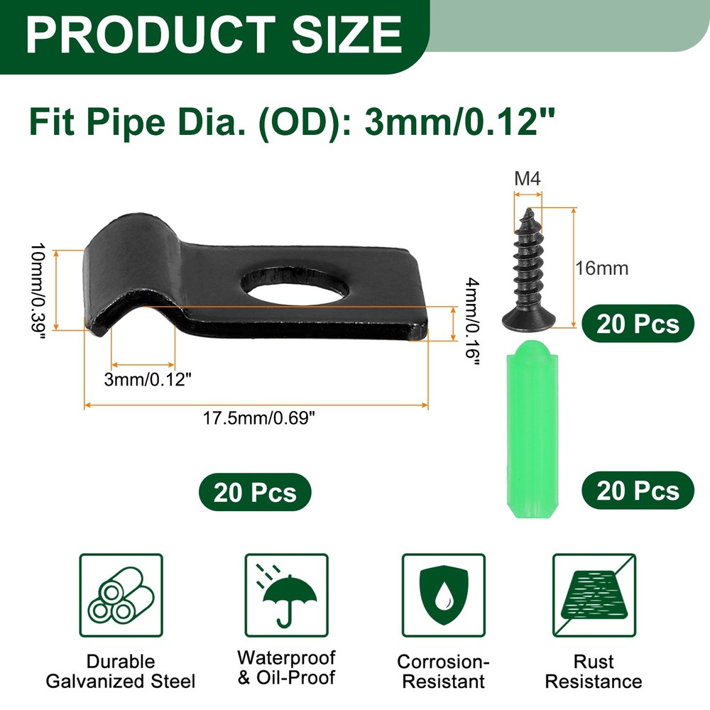 20Pcs 3mm(1/8") One Hole Pipe Strap, U Brackets Conduit Clamp