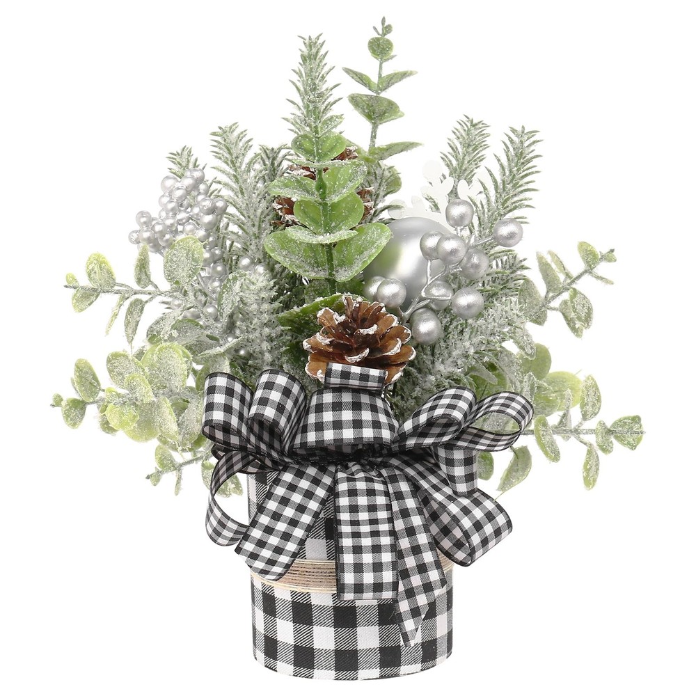 Small Buffalo Check Plaid Christmas Tree Artificial Mini Tabletop Decorations