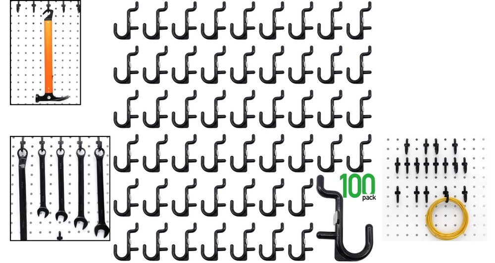 Efficient 100 PCS Black Pegboard Hooks - Rounded Tips & Damage-Free Design