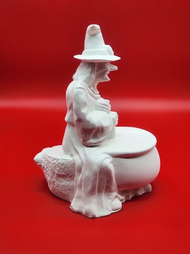 Duncan Enterprise Ceramic Bisque Halloween Witch stirring cauldron Unpainted