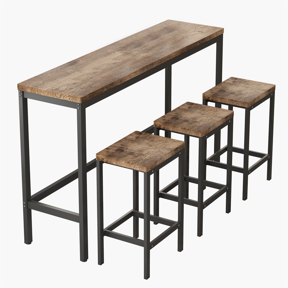 4 Piece Bar Table Set Counter Height Kitchen Pub Table with 3 Bar Stools