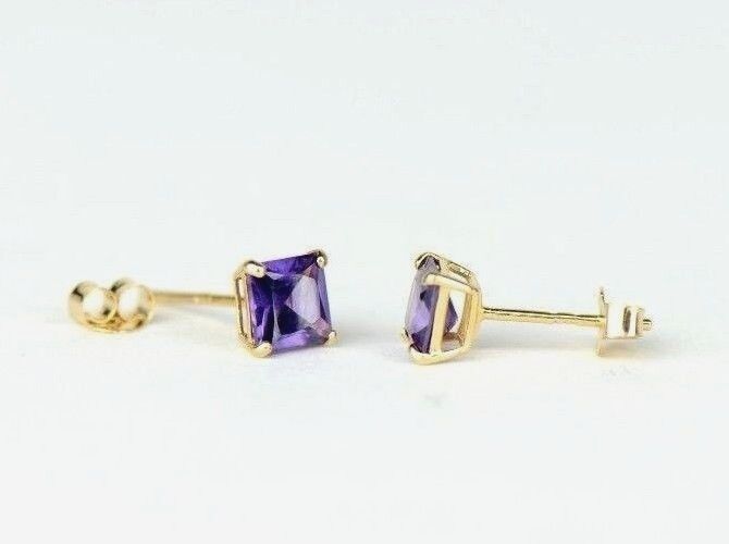 14k Yellow Gold Solid Square Princess Cut Birthstone 4MM CZ Stud Earrings