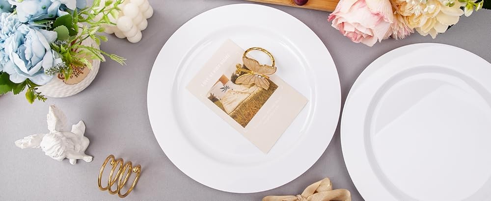 White Plastic Dinner Plates 10 Inch, Premium Disposable Party